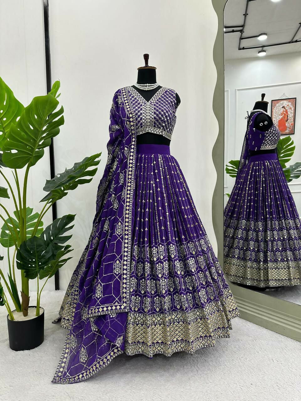 Jyoti Fashion Women's Royal Blue Faux Georgette Sequins with Thread Embroidered Designer Lehenga Choli Set