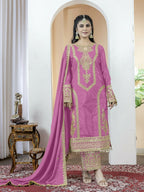 Teeya Creation Baby Pink Color Chinnon Silk Embroidery Work Fully Stitched Salwar Suit - Distacart
