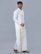 Ramraj Cotton Mens Pure Cotton 3/4 Inch Gold Jari Dhoti - White