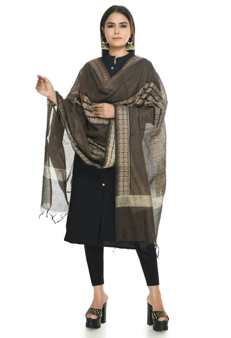 Mominos Fashion Moeza Handloom Cotton Brown Dupatta
