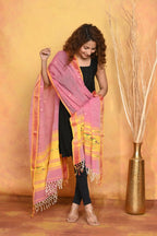 Very Much Indian Handloom Pure Cotton Paithani Dupatta Pink