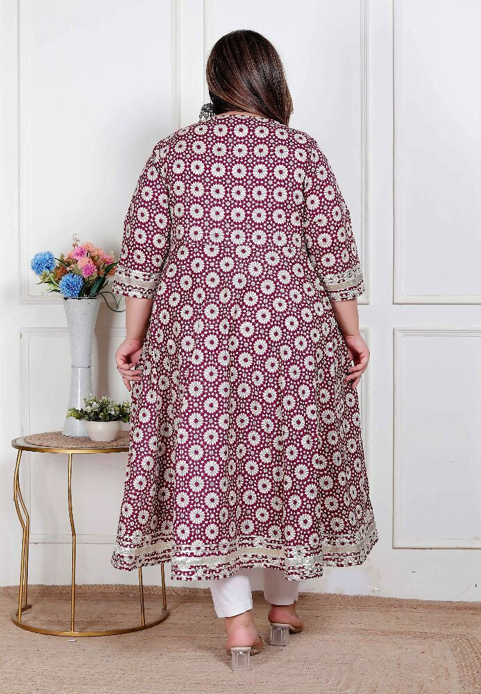 Miravan Plus Size Women'S Cream Embroidered Cotton Anarkali Kurta  - Distacart