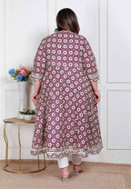 Miravan Plus Size Women'S Cream Embroidered Cotton Anarkali Kurta  - Distacart