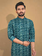 Anaita Teal Printed Cotton Straight Kurta