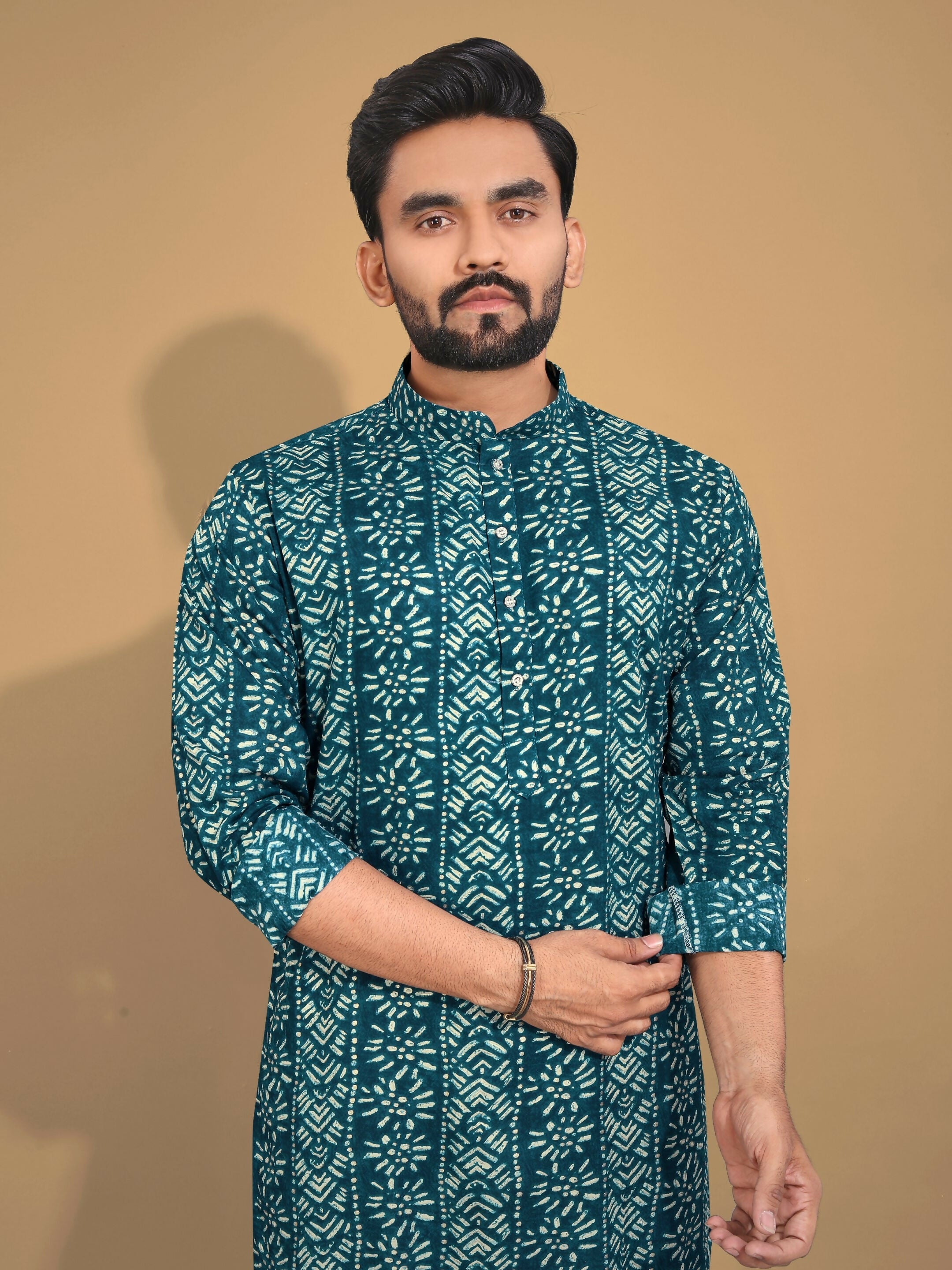 Anaita Teal Printed Cotton Straight Kurta