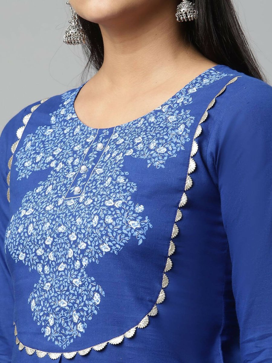 Ahalyaa Womens Royal Blue Pure Cotton Printed Tunic Palazzo Set - Distacart