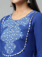 Ahalyaa Womens Royal Blue Pure Cotton Printed Tunic Palazzo Set - Distacart