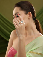 Kundan Gold Plated Hexagon and Pear Ring - Ruby Raang