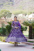 Joban Fashion Purple Viscose Jacquard Sequence Embroidery Work Kurta Set - Distacart