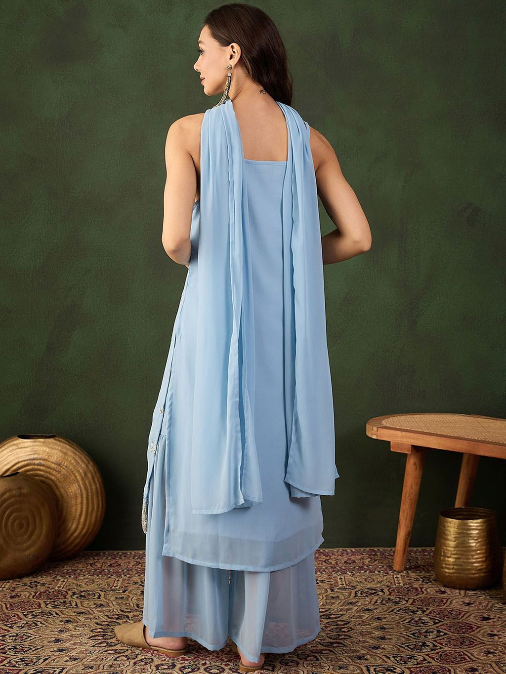 Sangria Sequined Straight Kurta & Sharara With Dupatta