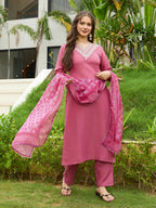 The52 Gajri Women's Beautiful Embroidered Rayon Fabric with Straight Kurta, Pant and Dupatta Set - Distacart