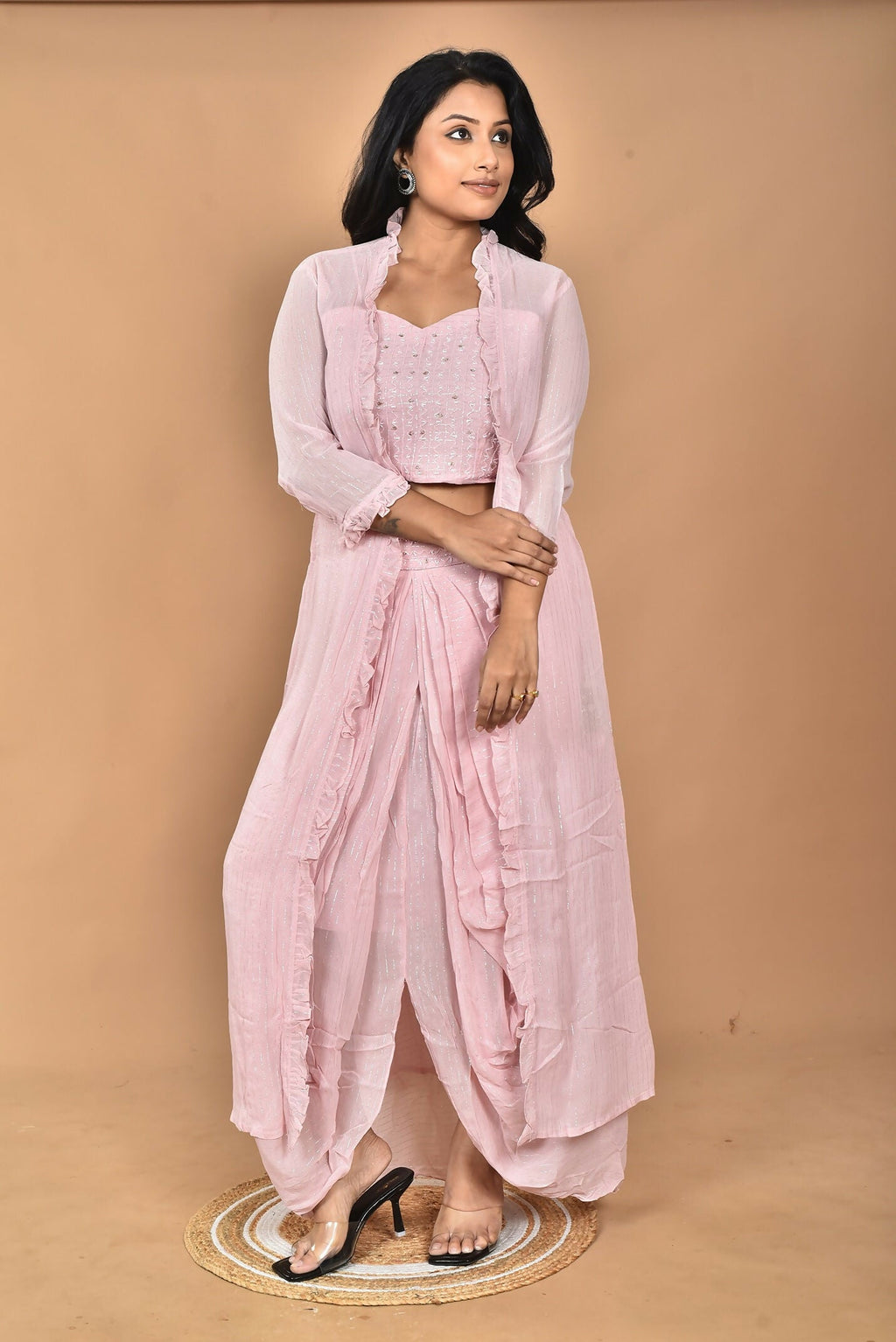 Morchari Women Hand Embroidery Crop Top-Pink