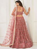 Pink Butterfly Soft Net Embroidery With Real Mirror Work Lehenga Choli - Jihu Culture