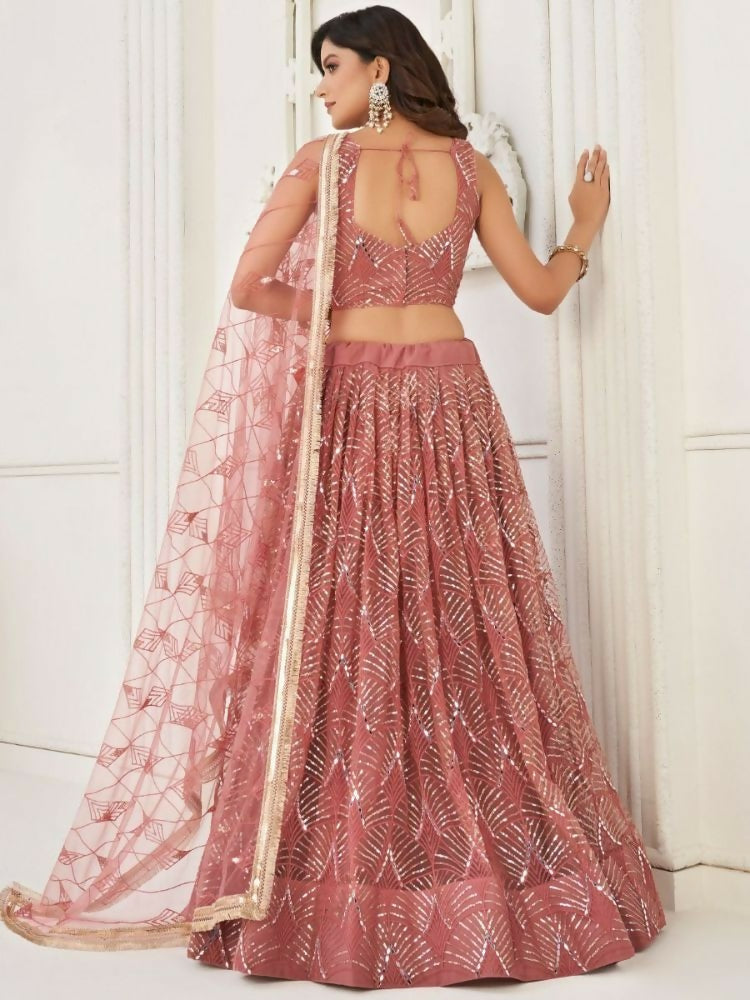 Pink Butterfly Soft Net Embroidery With Real Mirror Work Lehenga Choli - Jihu Culture