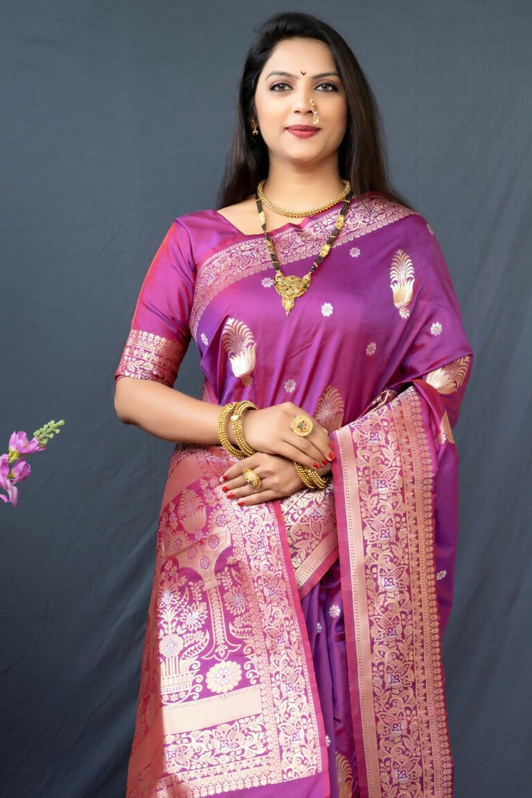 Jyoti Fashion Women's Purple Paithani Silk Zari Woven Saree with Blouse - Distacart