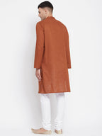 Even Apparels Brown Color Pure Cotton Men's Kurta With Band Collar - Distacart