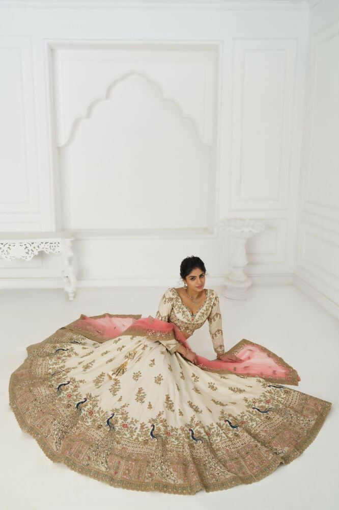 Kesar Fab White Zari Silk Hand_Woven Lehenga