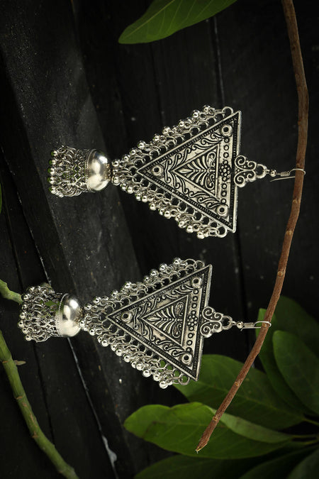 Mominos Fashion Joharkamal Silver-Plated Triangle Design Drop Earrings For Women
