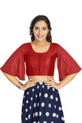 Aastha Fashion Women's Women's Red Art Silk Umbrella Sleeves Readymade Blouse