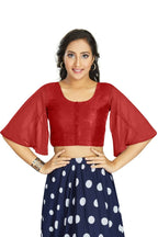 Aastha Fashion Women's Women's Red Art Silk Umbrella Sleeves Readymade Blouse