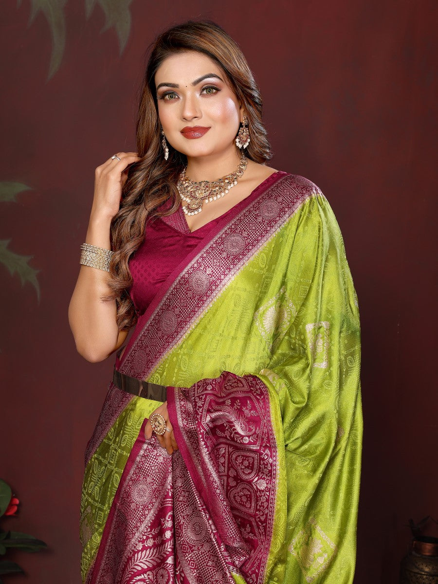 Anaita P Green Zari Butta Work Satin Silk Saree With Blouse - Distacart