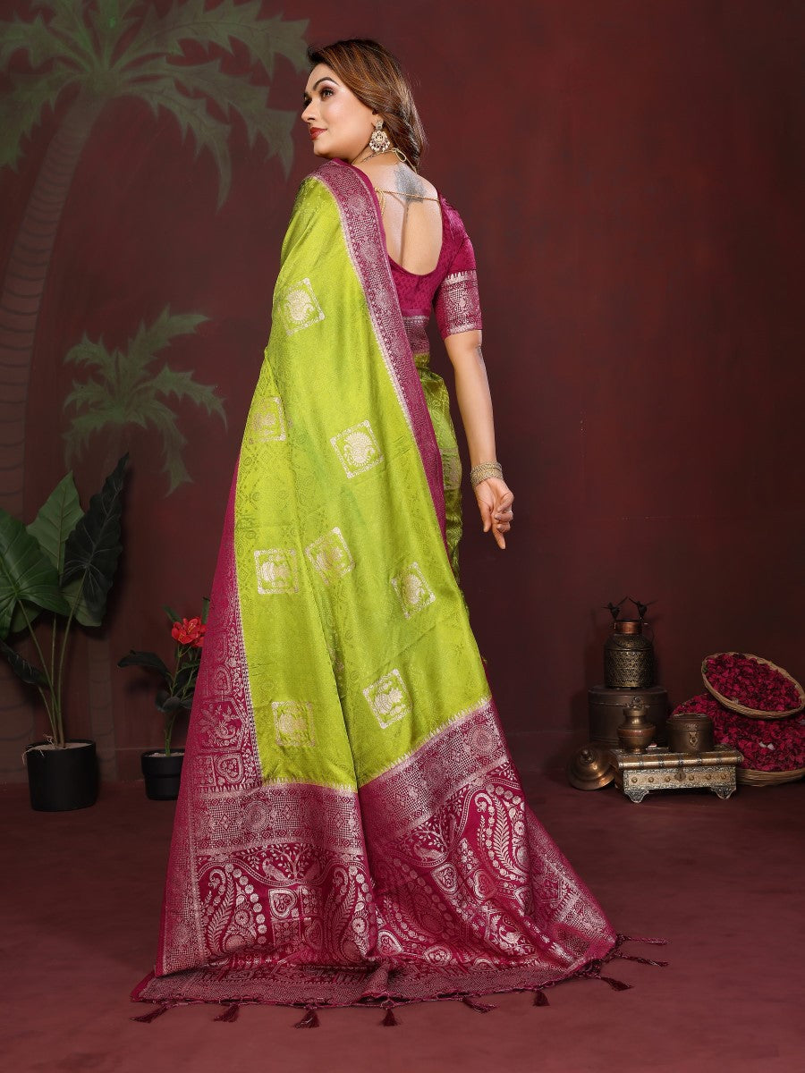 Anaita P Green Zari Butta Work Satin Silk Saree With Blouse - Distacart