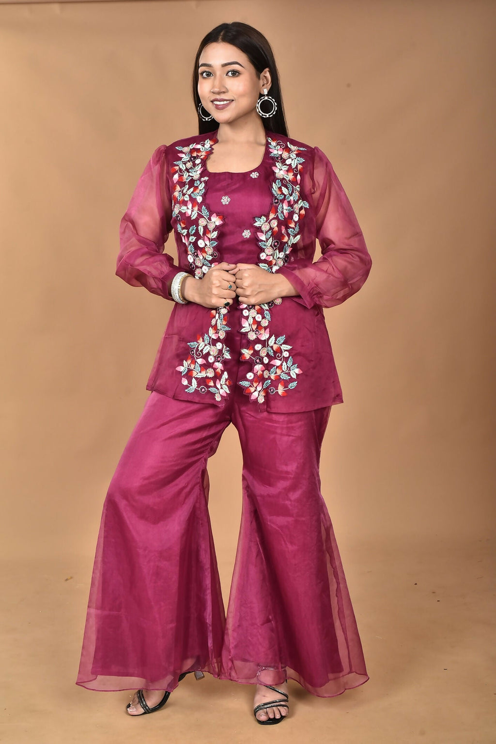 Morchari Women Hand Embroidery Crop Top-Magenta