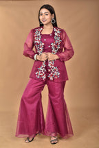 Morchari Women Hand Embroidery Crop Top-Magenta