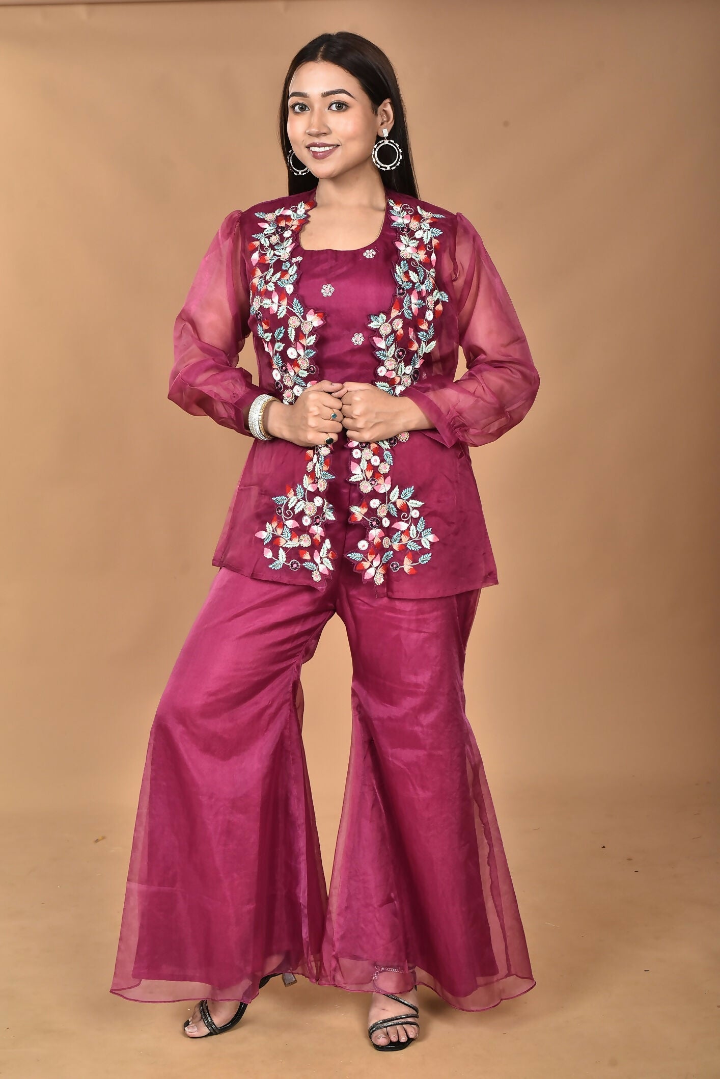 Morchari Women Hand Embroidery Crop Top-Magenta