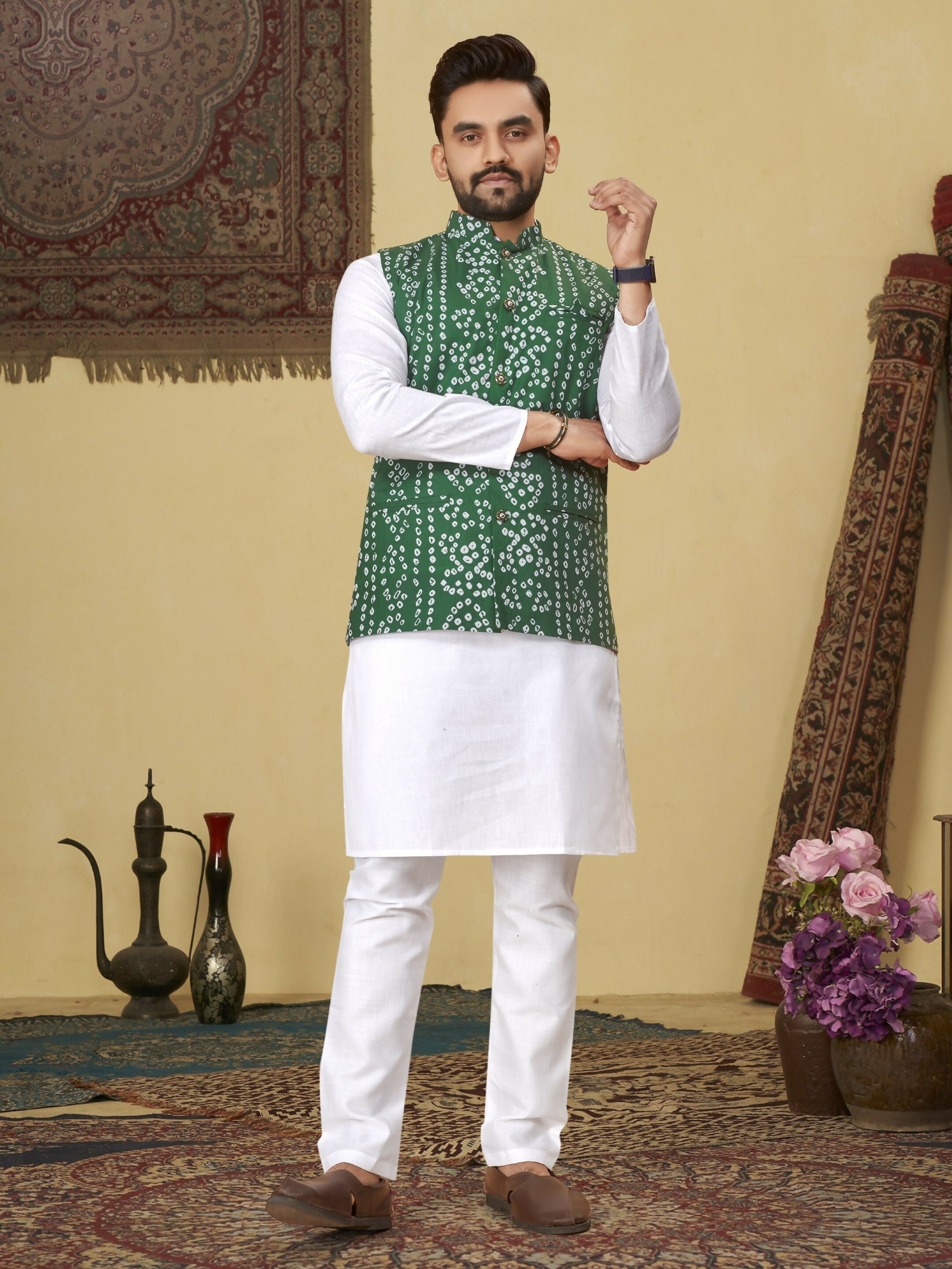 Anaita Green Printed Soft Cotton Straight Kurti Kurta