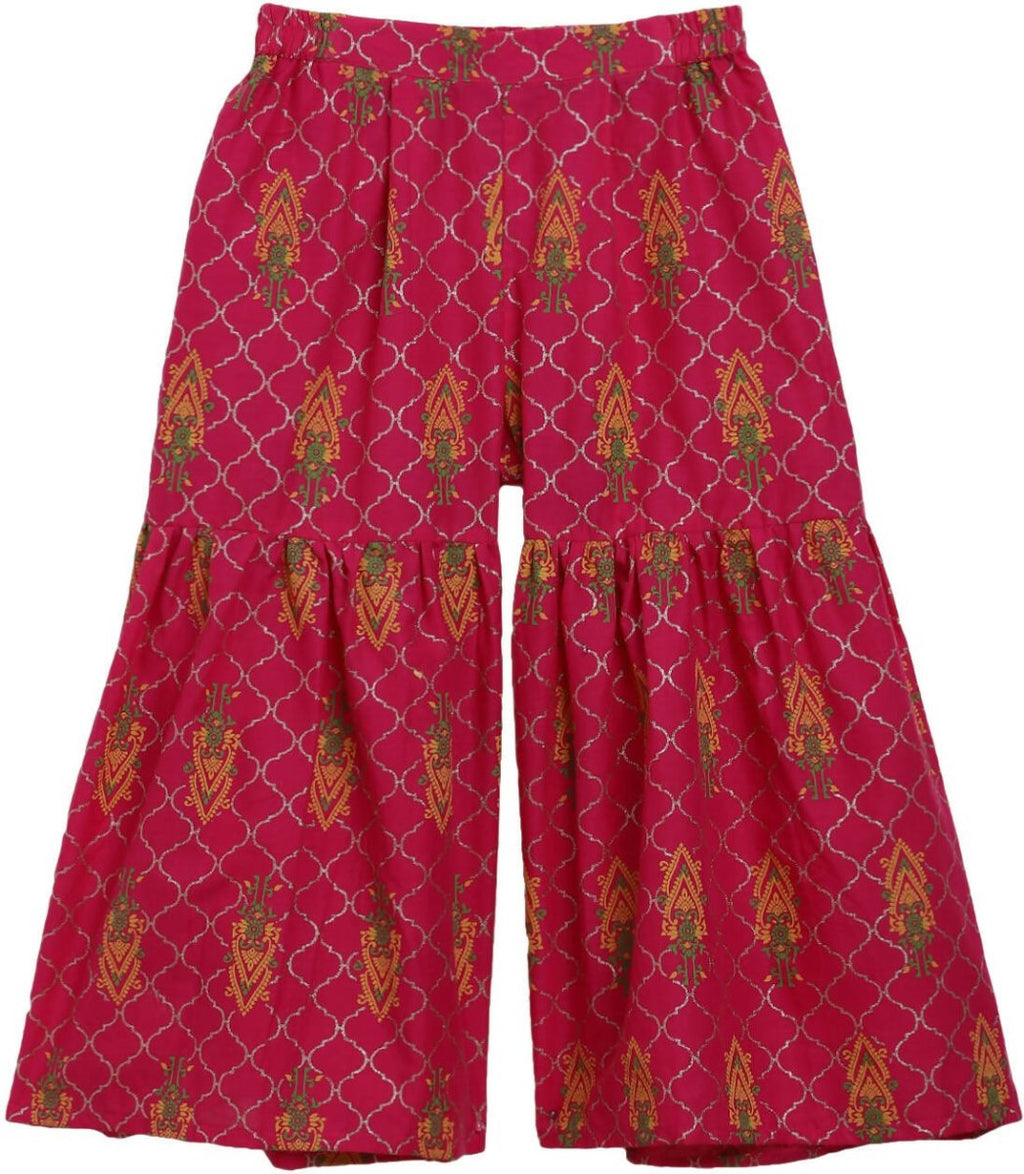 Ahalyaa Magenta Cotton Printed Kids Kurta Sharara Set With Dupatta For Girls