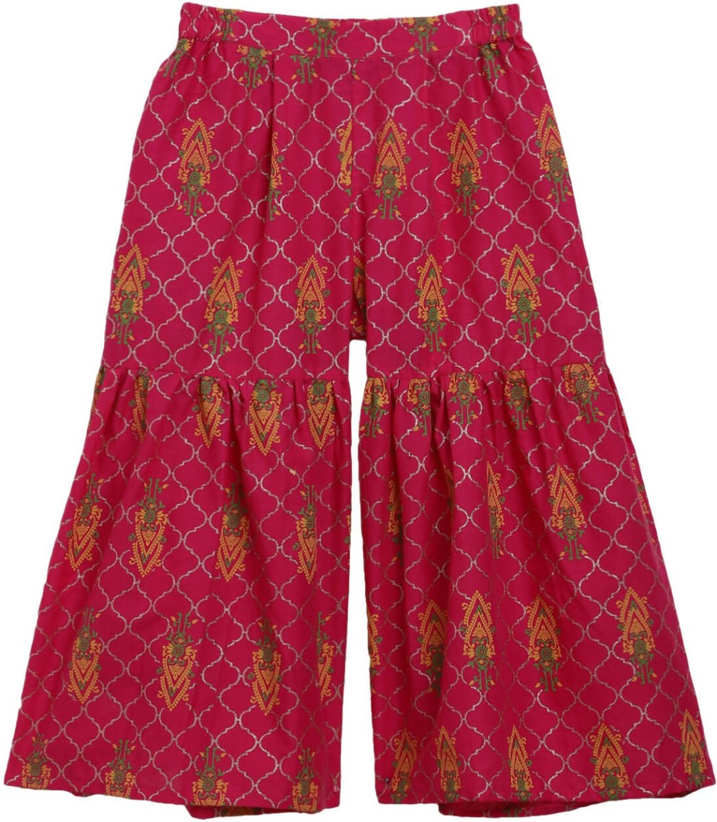 Ahalyaa Magenta Cotton Printed Kids Kurta Sharara Set With Dupatta For Girls