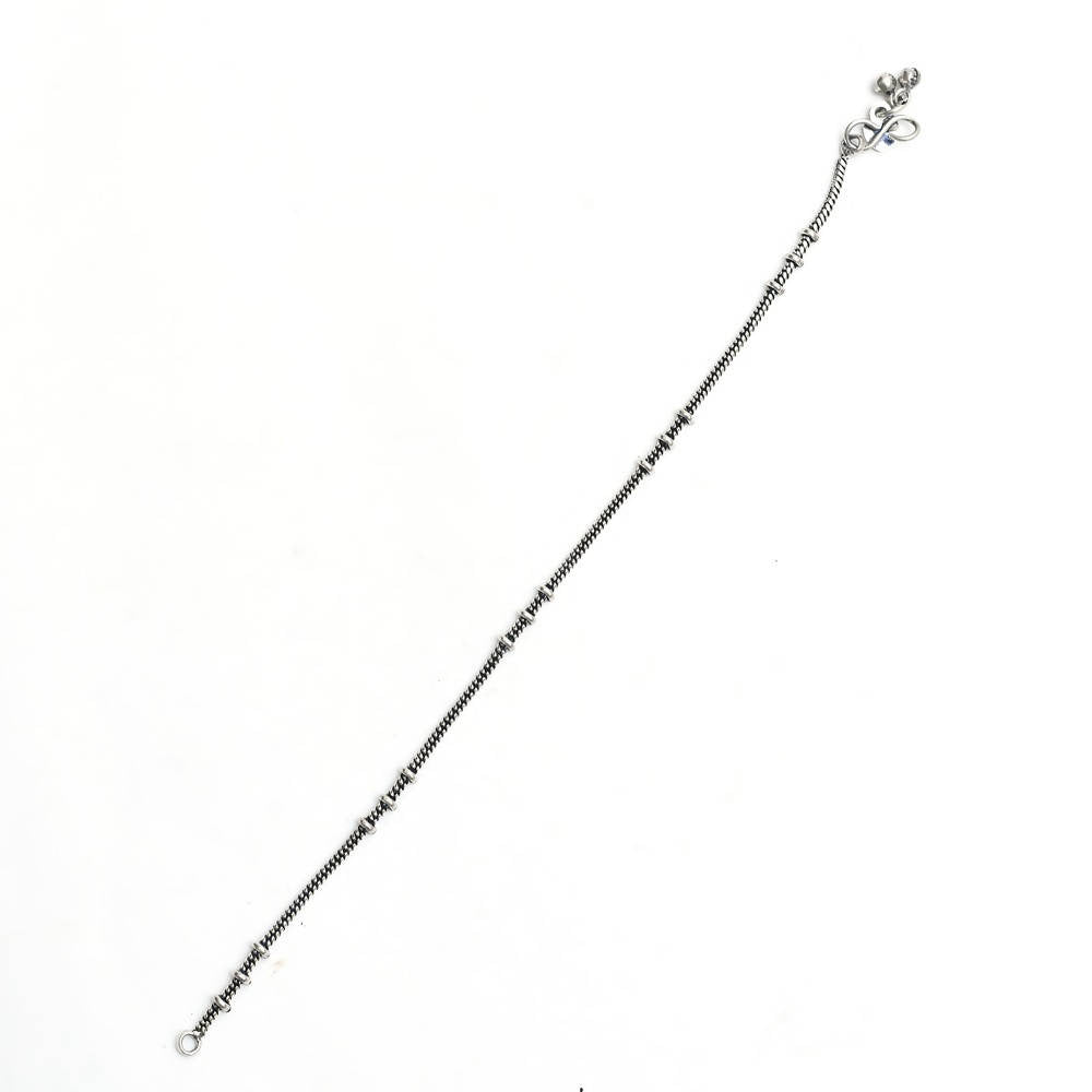 Mominos Fashion Kamal Johar Oxidised Light Weight Silver Anklets