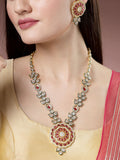 NVR Women's Red & Gold Kundan Studded Handcrafted Jewellery Set