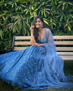 Jyoti Fashion Blue 3MM Sequence with Thread Embroidered Faux Georgette Lehenga Choli with Dupatta