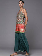 Ahalyaa Women Green & Red Ethnic Motifs Print Kurti with Sharara & Dupatta - Distacart