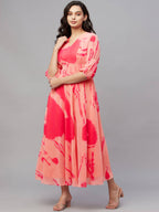 Myshka Stylish Printed 3/4 Sleeve ,V Neck Women Dress - Distacart