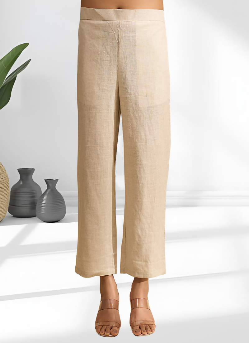 Joban Fashion Beige Linen Embroidered Readymade Cord Set - Distacart