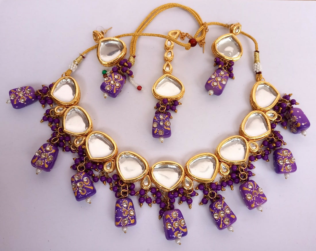 Joban Fashion Purple Kundan Work Necklace Set