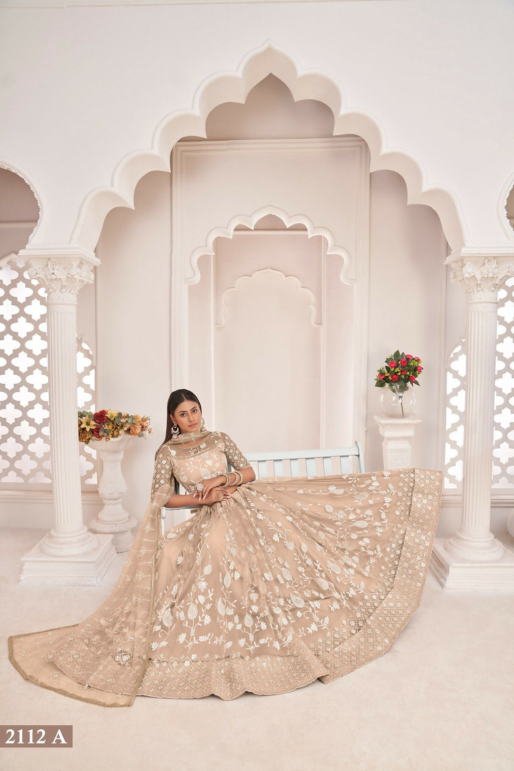 Eilara Women'S Dusty Chiqu Butterfly Net White Cotton Thread And Zari Sequence Embroidered Work Lehenga Choli For Party Wear