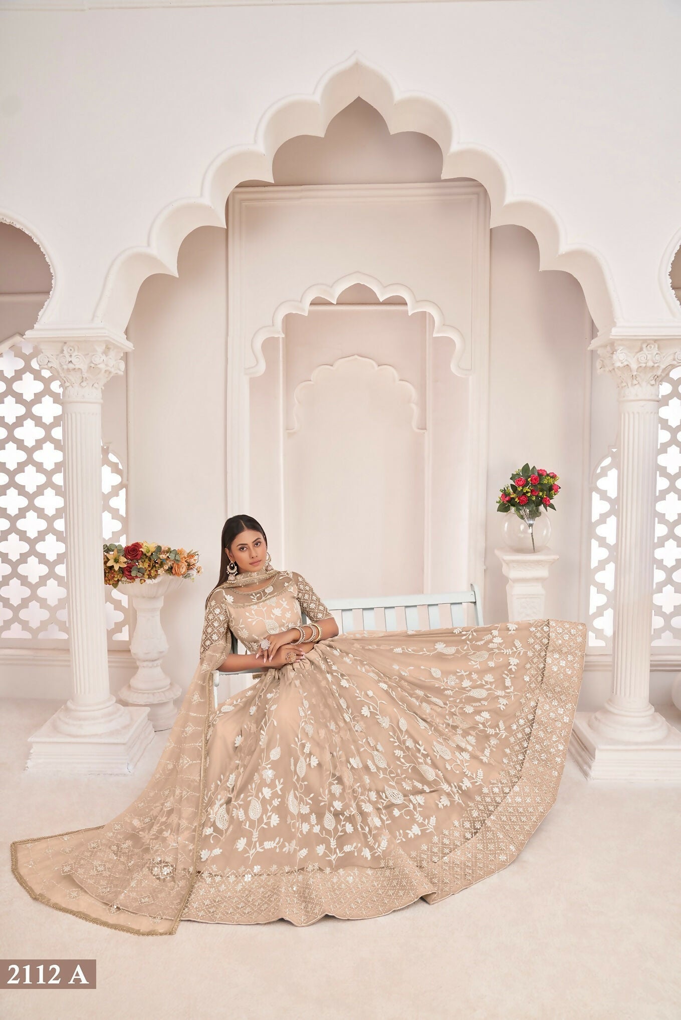 Eilara Women'S Dusty Chiqu Butterfly Net White Cotton Thread And Zari Sequence Embroidered Work Lehenga Choli For Party Wear