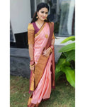 DEIANA'S Beautiful Designer Golden zari Soft Lichi Silk Saree - Peach