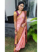 DEIANA'S Beautiful Designer Golden zari Soft Lichi Silk Saree - Peach
