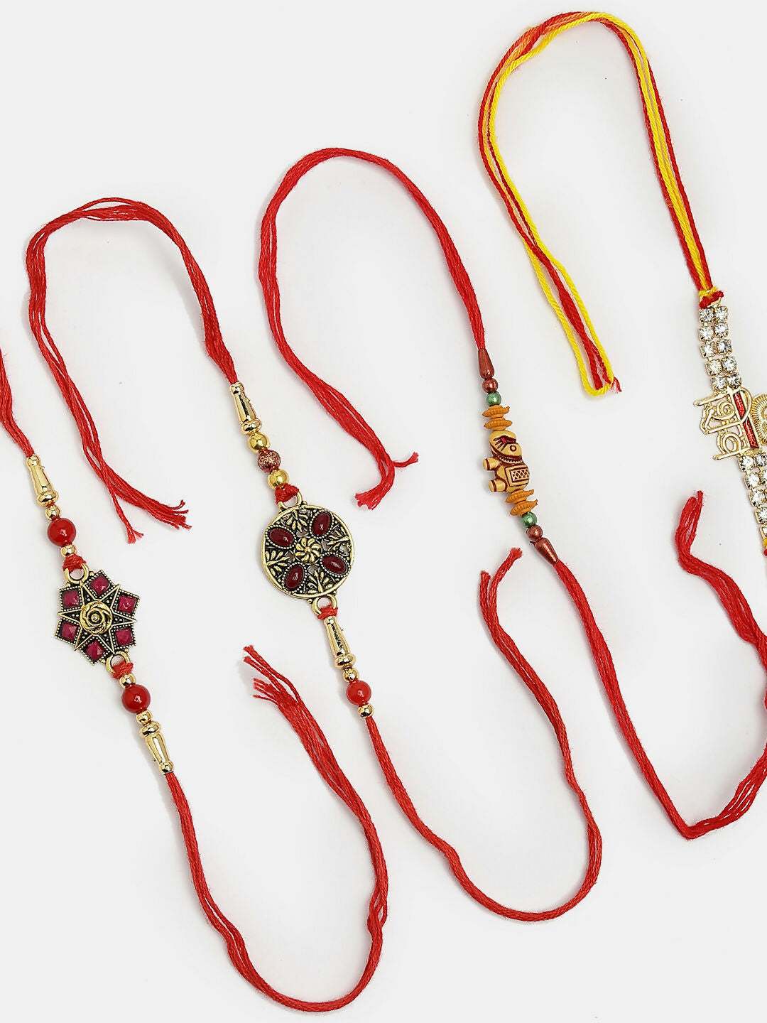 NVR Men Set of 4 Multicolor Stone-Studded Rakhi With Roli Chawal - Distacart