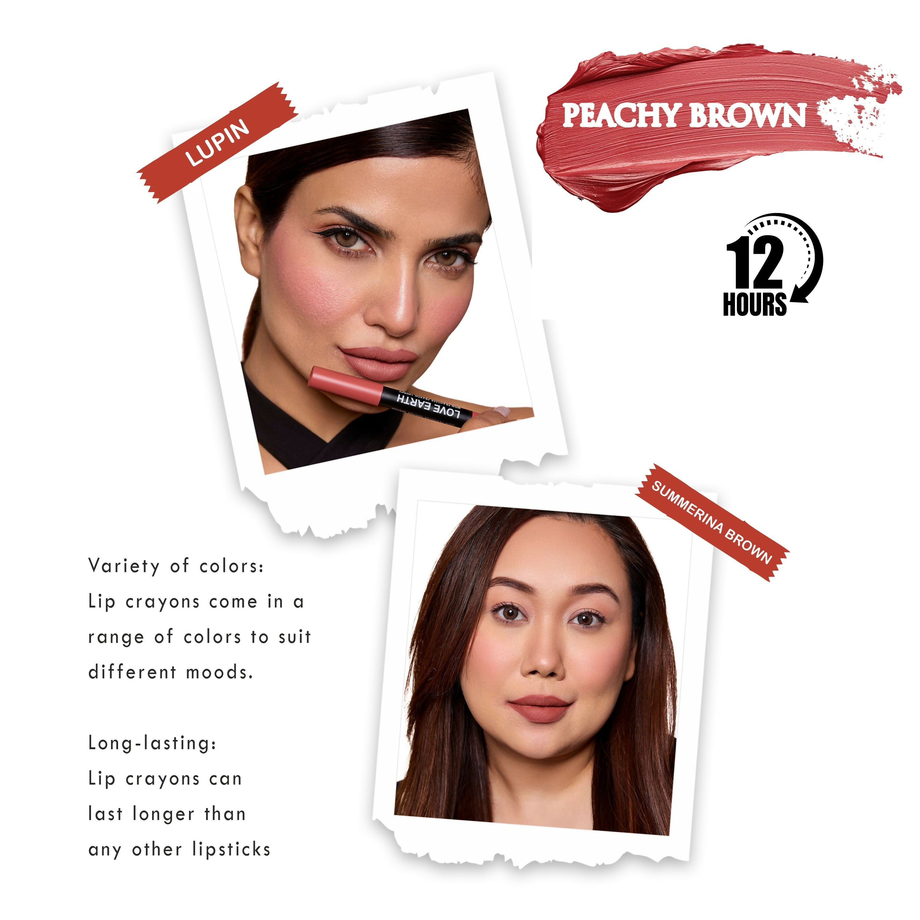 Love Earth Lip Crayon Non-Transfer Lipstick - Peachy Brown