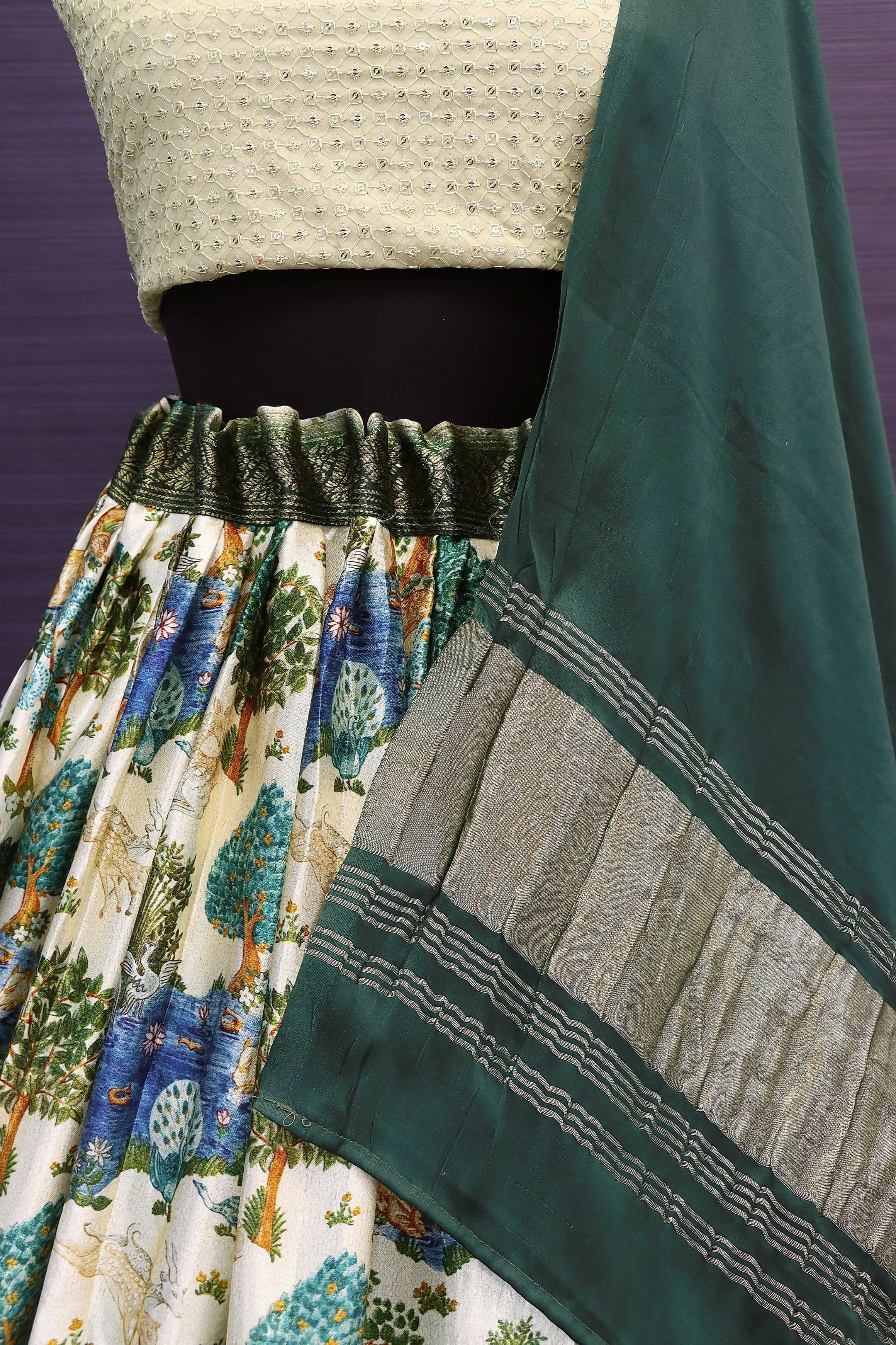 DEIANA'S Beautiful Gaji Silk Printed With Heavy Zari Lehengha Choli - Cream