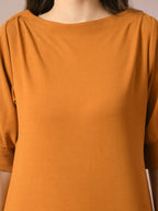 Myshka Women's Mustard Solid Boat Neck Party Top