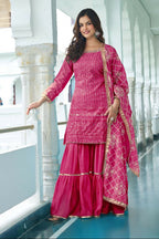 Teeya Creation Pink Colour Chinnon Silk Heavy Embroidery Work Fully Stitched Salwar Suit - Distacart
