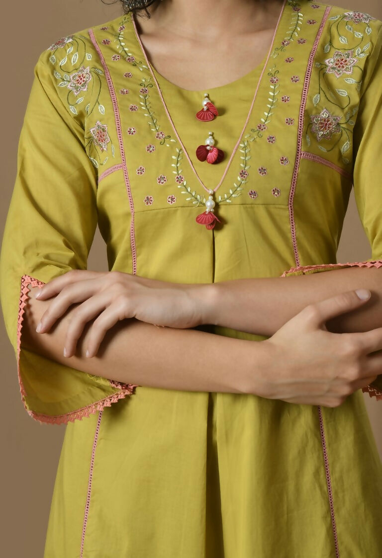 Joban Fashion Mehendi Cotton Kurta Set