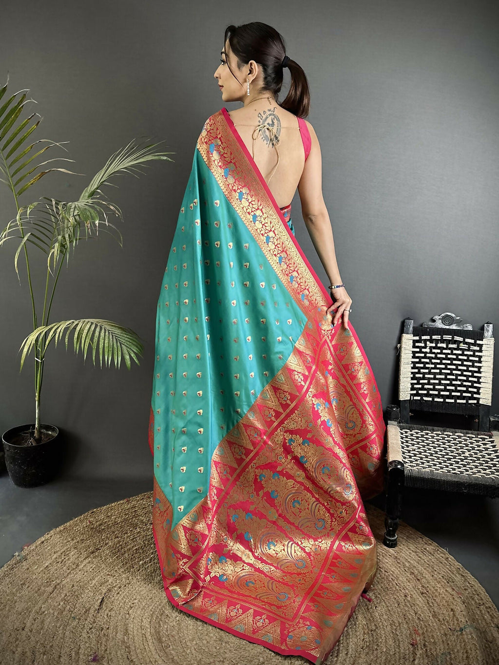 Joban Fashion Teal Blue Intricate Motifs Soft Silk Banarasi Saree